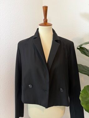 OAK + FORT Black Cropped Double-Button Blazer